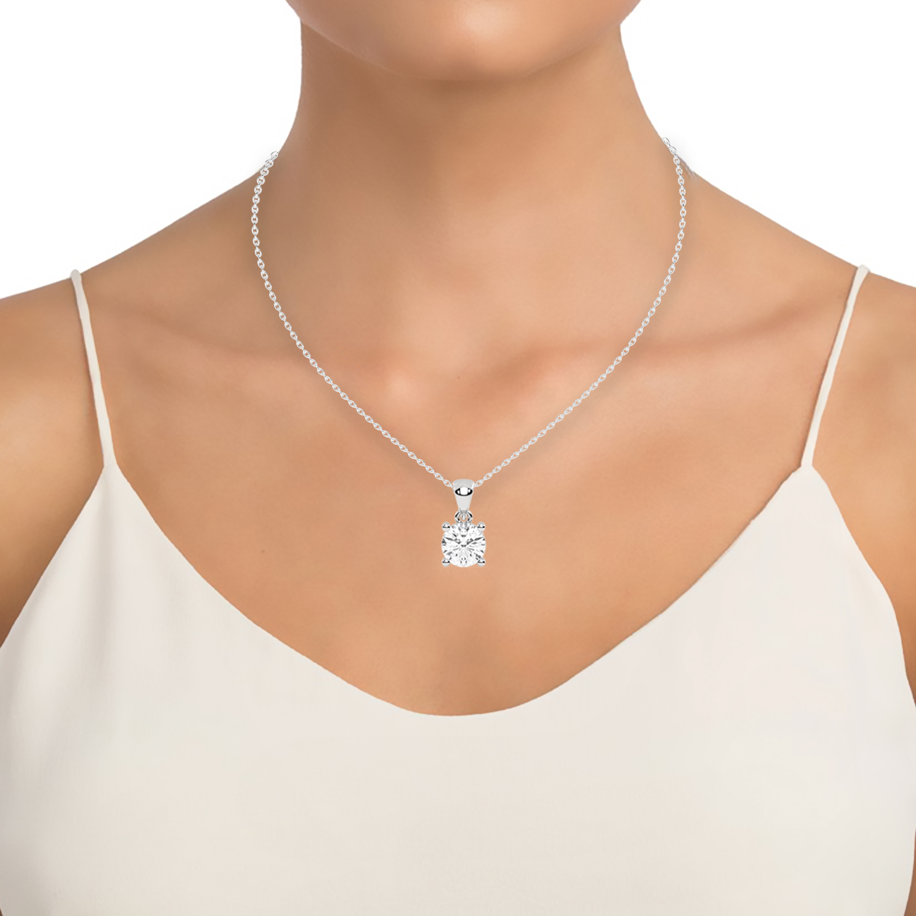 14k Wight Gold Studded 1 Carat Lab Grown Diamond  Pendent With D Color VS1 Clarity.